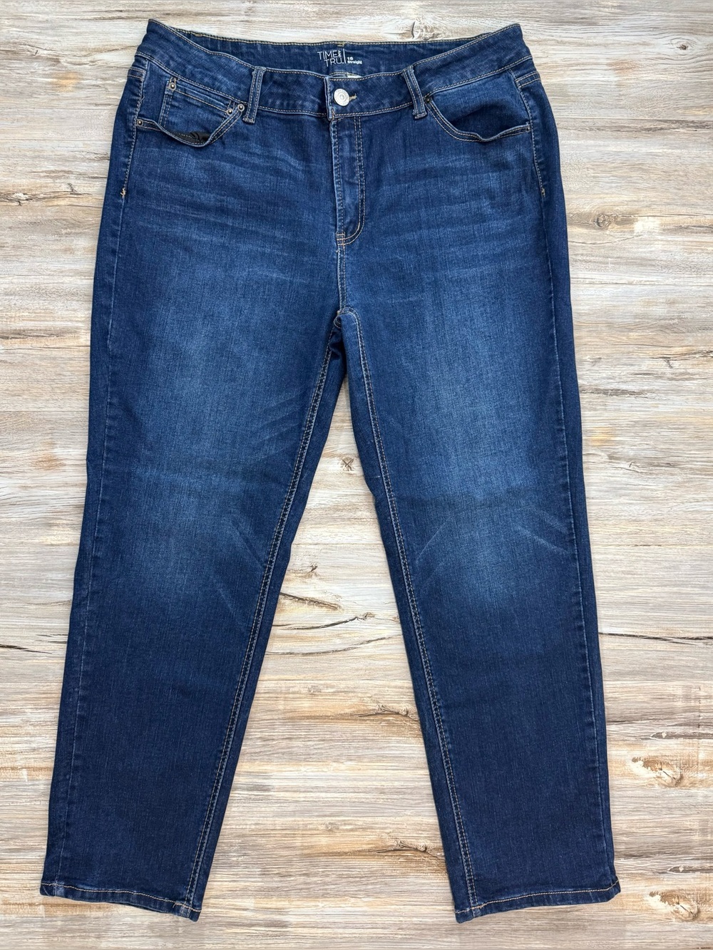 Time and Tru Women 18 Straight Jeans Mid Rise Stretch Dark Blue Ankle Crop 38x28